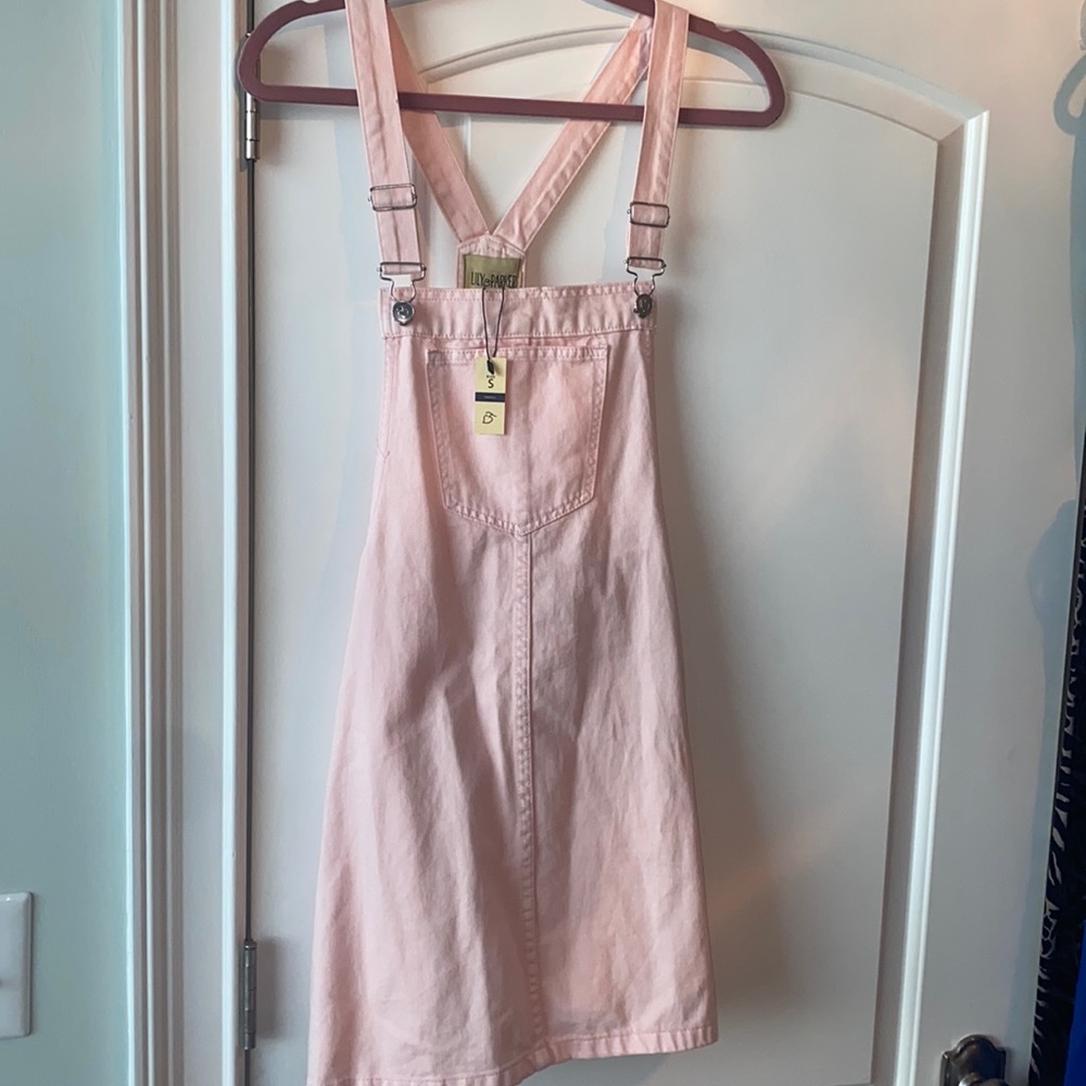 Light pink denim overall dress size small